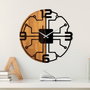 Wallity Reloj de Pared Decorativo 61, Madera y Metal, Nogal y Negro, 56 cm